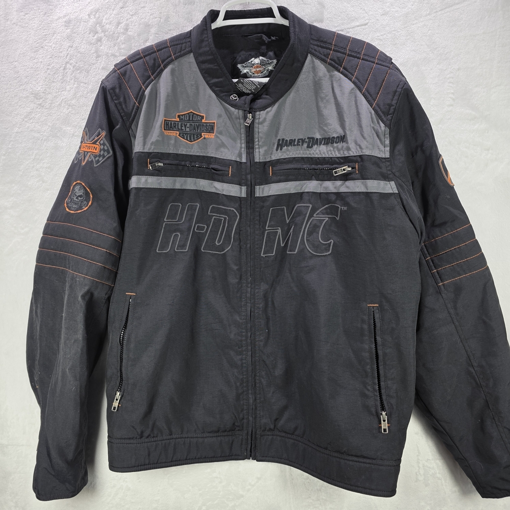 Harley-Davidson Men's Black and Gray Motorcycle Jacket Size 2XL